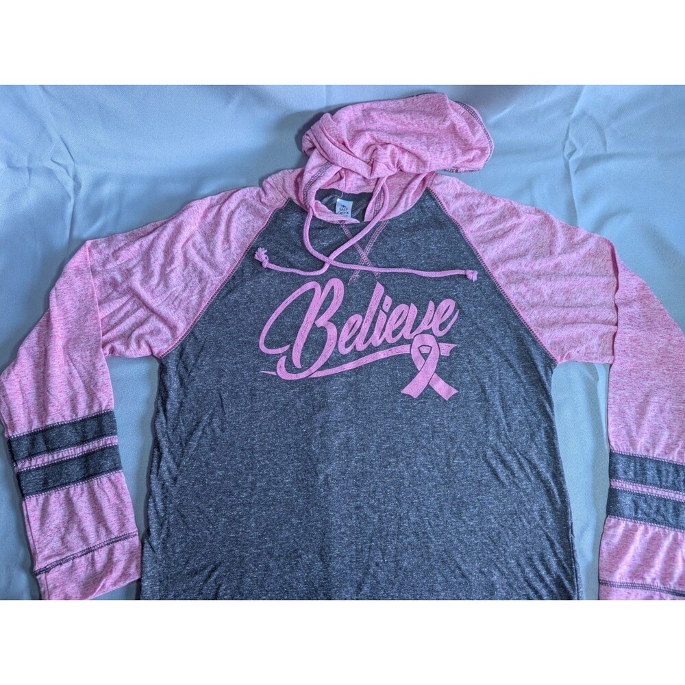 Salt Creek Apparel Hoodie Womens M Pink Grey Graphic Light Tee Breast Cancer